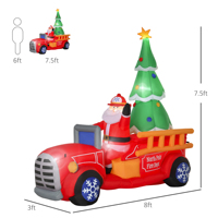 Dekorasi halaman Natal tiup berbentuk Santa Claus mengemudi mobil pemadam kebakaran dengan pohon, tinggi 7,5 kaki, dilengkapi lampu LED.