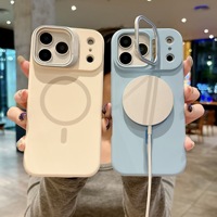 Étui magnétique pour téléphone 17 Pro Max, coque en silicone liquide avec support d'objectif, protection antichute, couleur unie mate pour 16