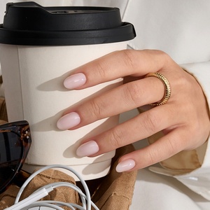 Faux ongles ovales extra courts BTArtbox en gel souple, couleur nude naturelle, blanc uni, faits à la main, à presser, vente en gros - Product Image 1