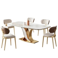 Vente en gros d'ensemble de tables et de chaises de salle à manger modernes chaise recouverte de cuir PU à structure entièrement métallique