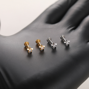 लिंगची टाइटेनियम आंतरिक थ्रेडेड स्टार ट्रेगमस नीरिंग न्यूनतम ज़िरकॉन भेदी छोटे हीरा स्टार फ्लैट बैक कान स्टड - Product Image 4