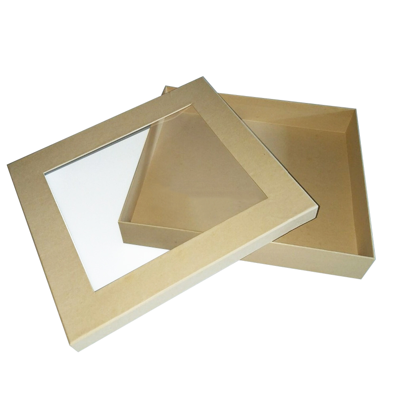 customized natural brown kraft paper clothing packaging gift box with clear PVC window