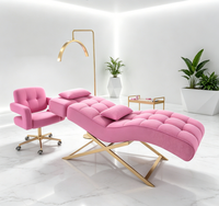 Table de massage faciale réglable avec cadre en acier inoxydable doré, revêtement en cuir PU, design moderne et éponge haute densité capitonnée