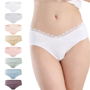 Atacado LOGOTIPO Personalizado Respirável Algodão Baixa Cintura V-shaped Lace M L XL XXL Maternidade Mulheres Grávidas Calcinhas Cueca