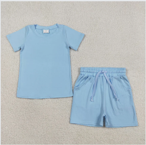 Conjunto de pantalones cortos para niños BSSO1887 de color liso azul cielo - Product Image 4