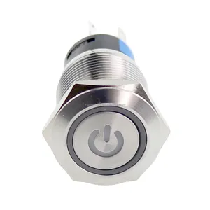 flacher, runder kopf, ip67 netzsymbol mit ringverschluss, 19mm, momentan, metall-drucktastenschalter
