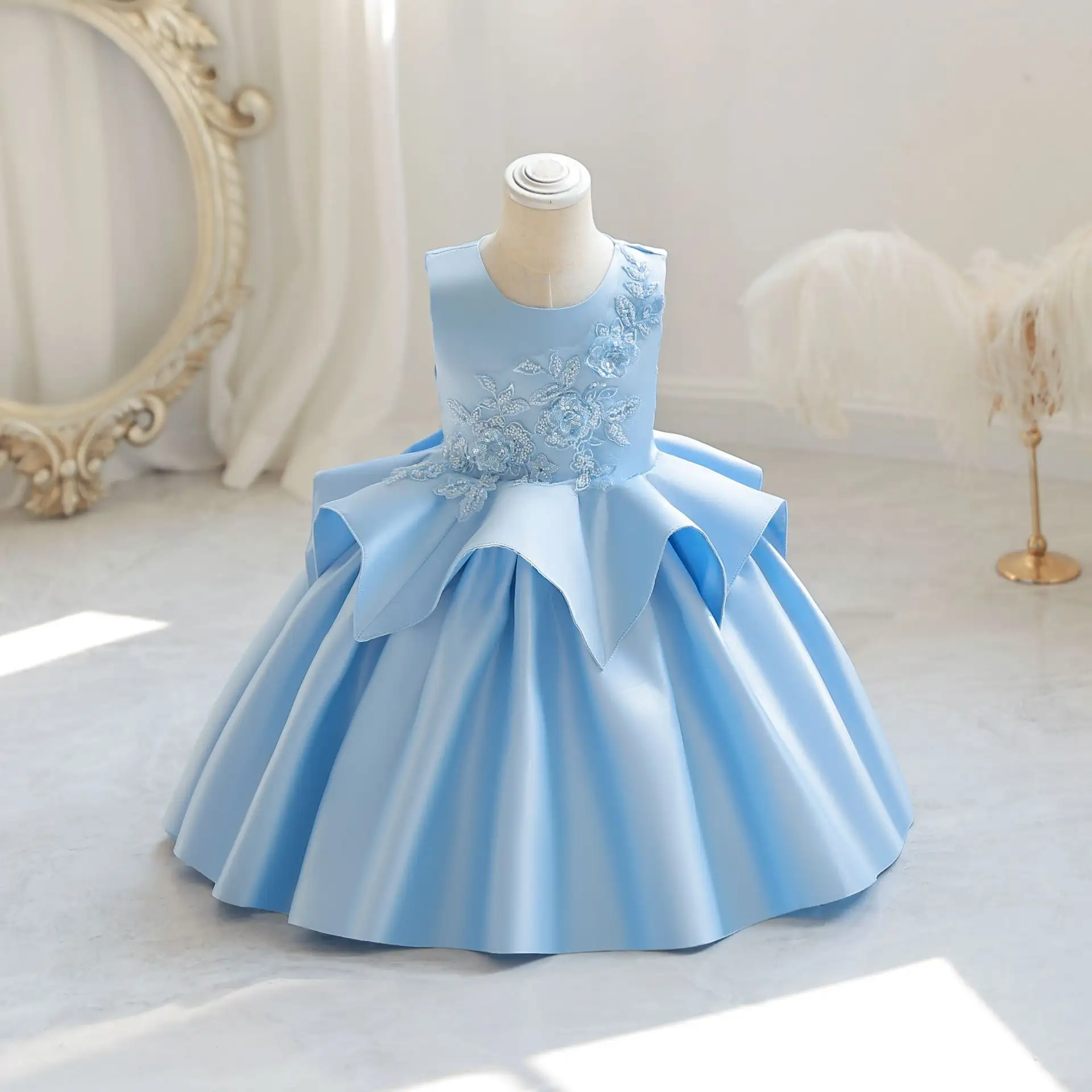 İlk cemaat elbiseler kızlar için toptan prenses bebek çocuk parti elbise düğün 2024 kız elbise yeni ck tasarım