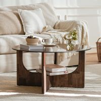 Table basse moderne Adenuo modèle 20, base en bois de noyer, plateau en verre trempé, durable et écologique, pour salon, chambre à coucher, 60x60x41cm