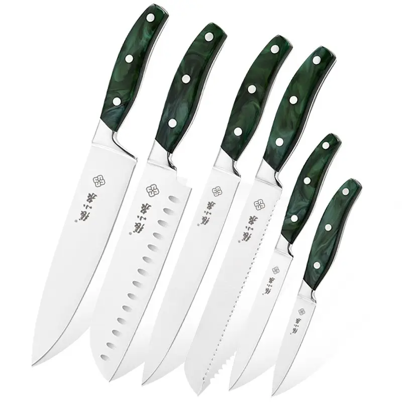 Plastic Handle Kitchen Knives Colorful Kitchen Tools Emerald Acrylic Kitchen Knife Set