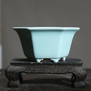 Ceramic Bonsai <b>Pot</b> Hexagonal <b>Small</b> Desktop <b>Plant</b> <b>Pot</b> Turquoise Glaze Crackle Finish - Product Image 4