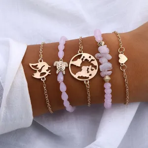 Braccialetto retrò bohémien Pulseras De Mujer elefante cuore conchiglia stella <span class=keywords><strong>luna</strong></span> fiocco mappa di perline di cristallo bracciale donne gioielli di fascino - Product Image 6