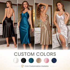 Chemise de nuit pour femme en satin de soie de haute qualité, décontractée et luxueuse, à manches courtes, coupe ample élégante, douce et respirante, vêtement de détente d'été - Product Image 1