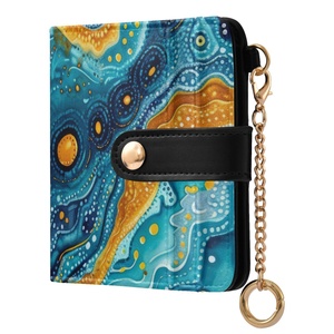 Petit portefeuille fin et portable pour cartes de crédit et cartes d'identité en PVC, avec fermeture éclair, imprimé tribal polynésien, rabat magnétique, en cuir PU, portefeuille court - Product Image 1