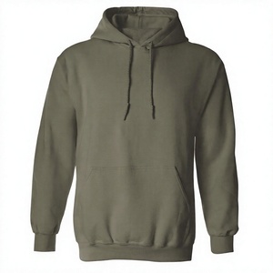 Sweat-shirt à capuche vert olive pour homme, coupe ample, 100% coton molletonné, pull décontracté uni, sweat-shirt tricoté pour l'hiver - Product Image 4