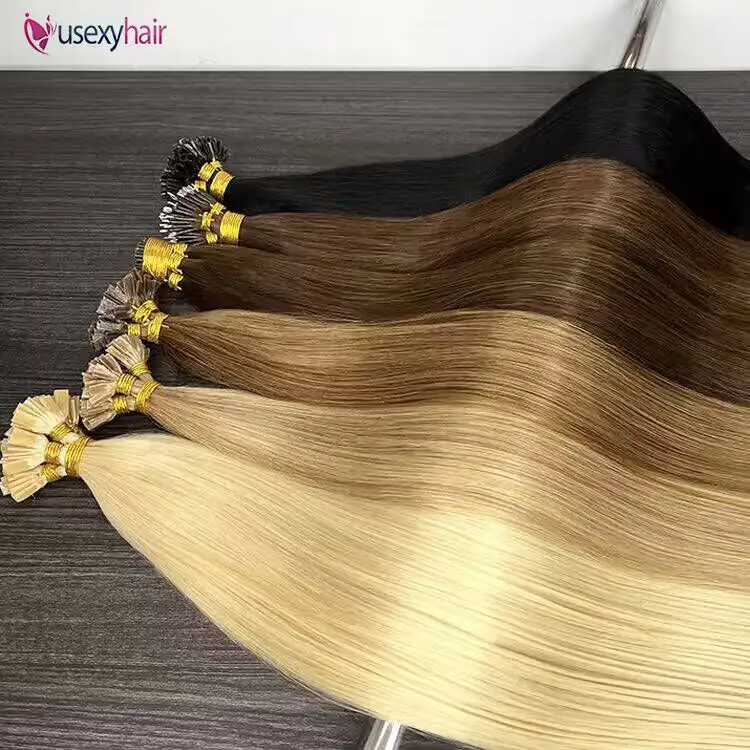 Estensioni dei capelli con punta a V grezza Remy color biondo marrone scuro reale capelli brasiliani lisci grezzi I Tip Hair Extension