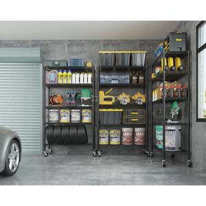 모듈형 블랙 5단 와이어 선반 조절식 수납 선반 메탈 차고 하드웨어 랙 바퀴 달린 선반 - Product Image 3