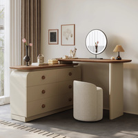 Coiffeuse Moderne Crème en Bois Massif avec Rangement Intégré, Style Rétro Simple, Meuble de Chevet de Chambre