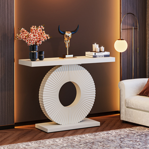 KUSIMI Tables consoles d'entrée en bois au design géométrique classique et élégant, couleur blanc, pour couloir et entrée - Product Image 3