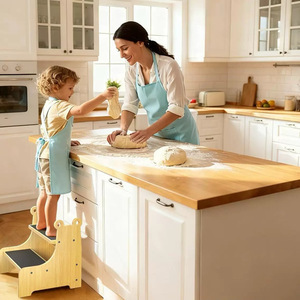 Wooden Kids Step <b>Stool</b> Natural Color Safety Non-Slip Surface For <b>Bathroom</b> Kitchen Learning Tower - Product Image 2