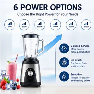 Nueva Licuadora de Mesa Eléctrica Automática de 350-1800W y 5 Velocidades, Vaso de Vidrio de 1.5L, Carcasa de Acero Inoxidable, para Preparar Smoothies - Product Image 2