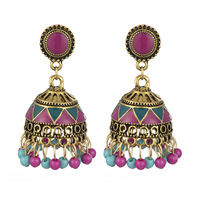 Handmade Colored Enameled Jhumka Indian Earrings for Women