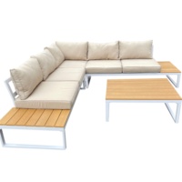 Ensemble de canapés de patio contemporains, meubles de jardin pour terrasse, en teck avec structure en aluminium
