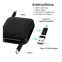 Cadeaux promotionnels avec logo, câble rétractable 4 en 1 3A 60W PD à charge rapide avec support de téléphone pour imprimante, ordinateur et lecteur de codes-barres