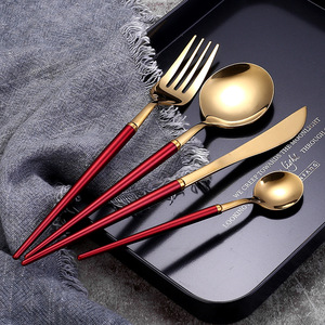 Juego de cubiertos de acero inoxidable, juego portugués de cuatro piezas, cuchillo para carne, tenedor, cuchara, cuchara para postre, suministros para hoteles - Product Image 1