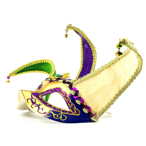 หน้ากาก HLC ODM มาร์ดิกราส์ จอลลี่ โจ๊กเกอร์ พร้อมป้าย FDL สีทอง เขียว ม่วง พร้อมกระดิ่งเล็กๆ สำหรับงานพาเหรด งานคาร์นิวัล งานปาร์ตี้สวมหน้ากาก - Product Image 5