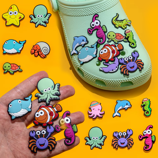 Custom Personalized High Quality Wholesale 2D PVC Shoe Charms Custom Ocean Animal Clownfish Starfish Shoe Charms