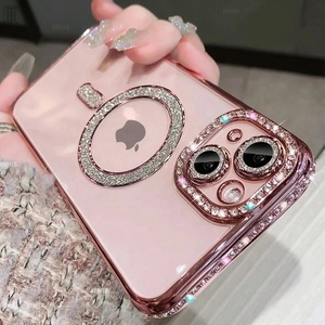 Mạ Điện Từ Trong Suốt Trường Hợp Điện Thoại Cho Iphone11 12 13 14 15 16 17 Pro Max Sang Trọng Rhinestone Biên Giới Điện Thoại Phụ Kiện - Product Image 1