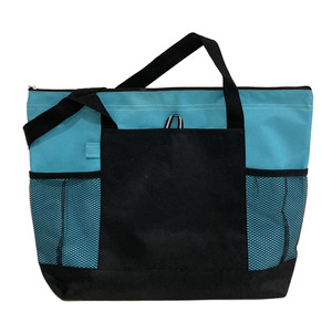Sac fourre-tout promotionnel en polyester, sac de shopping carré avec poches en filet, mélange de couleurs violet et noir - Product Image 2