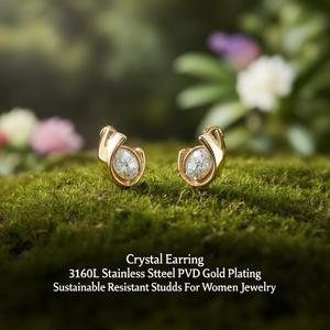 <b>Crystal</b> <b>Earrings</b> 316L Stainless Steel PVD Gold Plating Sustainable Resistant <b>Studs</b> For Women Jewelry - Product Image 3