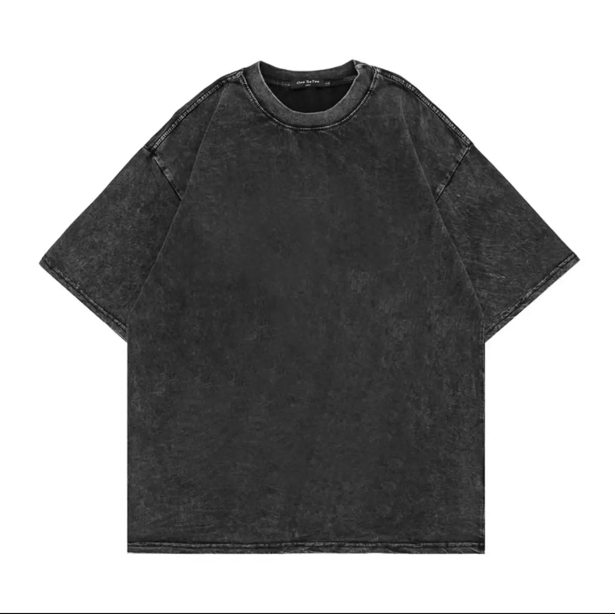 Maglietta per lavaggio acido Vintage da uomo personalizzata nera in cotone qualificato non termoretraibile 220GSM