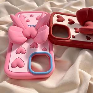 Custodia per telefono con fiocco a cuore <span class=keywords><strong>rosa</strong></span> 3D <span class=keywords><strong>Cover</strong></span> protettiva morbida in Silicone per <span class=keywords><strong>iPhone</strong></span> 16/15 <span class=keywords><strong>Pro</strong></span> Max/14/13/12 - Product Image 6