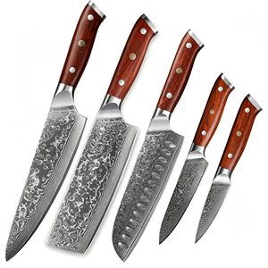 Ensemble de 11 couteaux de cuisine à motif Damas, manche en bois massif, couverts professionnels, coffret cadeau pour chef, hôtel, restauration - Product Image 1