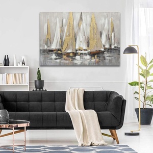 100% dipinto a mano moderno paesaggio oceanico grande tela di <span class=keywords><strong>barche</strong></span> pittura a olio <span class=keywords><strong>con</strong></span> lamina d'oro arte della parete fatta direttamente dall'artista - Product Image 4