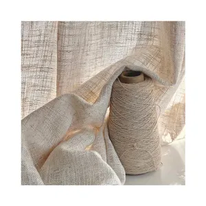 Bomar Luxury Linen Look Jute Sheer Curtain Fabric Jacquard Style with Elegant Embroidery for Sophisticated Living Room Decor