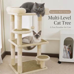 Árbol rascador multinivel duradero y seguro para gatos con cápsula espacial transparente, postes rascadores de sisal natural y plataforma superior de felpa. - Product Image 3