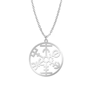 Myshape Amulet Protection Pendant Necklace Women Stainless Steel Aegishjalmur Vegvisir Compass Flower of Life Neck Chains