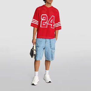 Vêtements de sport personnalisés en <span class=keywords><strong>maille</strong></span> à manches courtes, maillots de football évidés, maillot de football américain, <span class=keywords><strong>pull</strong></span> en tricot <span class=keywords><strong>rouge</strong></span> - Product Image 3