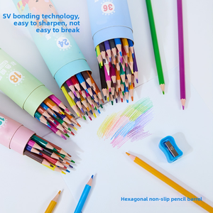 Ensemble de crayons de couleur personnalisés avec logo, motifs de dessins animés multicolores, papeterie - Product Image 2
