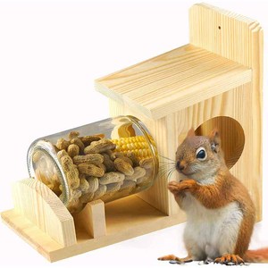 Comedero de Madera para Ardillas, Comedero para Pájaros de Jardín, Madera Natural Beige, Ecológico, Adorno Artesanal para Escritorio - Product Image 4