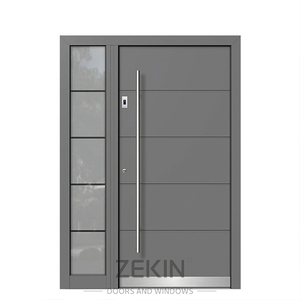 Portes d'entrée battantes modernes ZEKIN en bois, alliage d'aluminium, métal, fer, portes de sécurité extérieures, portes extérieures pour maisons - Product Image 1