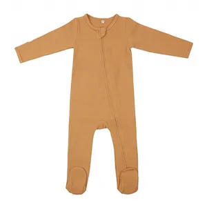 有机婴儿连裤定制竹制婴儿脚部新生儿华夫饼连体衣针织婴儿服装睡眠服带拉链婴儿连身衣