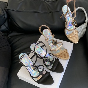 Sandales à talons aiguilles élégantes pour femmes, avec strass de luxe et bande étroite, collection été 2025 - Product Image 1