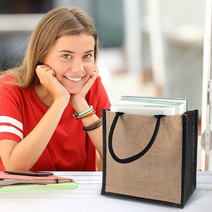 <strong>Wholesale</strong> Eco-Friendly Recyclable Reusable <strong>Jute</strong> <strong>Tote</strong> <strong>Bag</strong> <strong>Custom</strong> Printed Natural Gunny Leather Cover Double Handle <strong>Foldable</strong> - Product Image 6