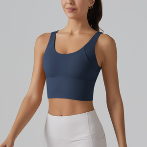 Wholesale Women Wide Strap Deep V <b>Back</b> Sports Bra Build in Bra Padded Crop <b>Top</b> Stretch <b>Low</b> Impact Pilates Gym Workout Yoga Bra - Product Image 4
