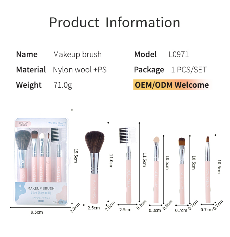 5pcs portable best quality professional makeup brush set custom logo cosmetic vagan brushes for make up foundation Lip L0971