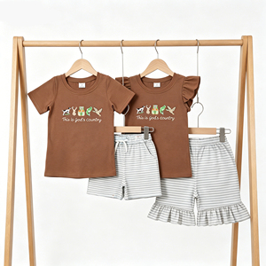 เสื้อยืดผ้าฝ้ายพิมพ์ลายสำหรับเด็กผู้ชายวัยหัดเดินพร้อมกางเกงขาสั้นระบายชุดลำลองชุดฤดูร้อนน้ำหนักเบาระบายอากาศได้ดี - Product Image 1